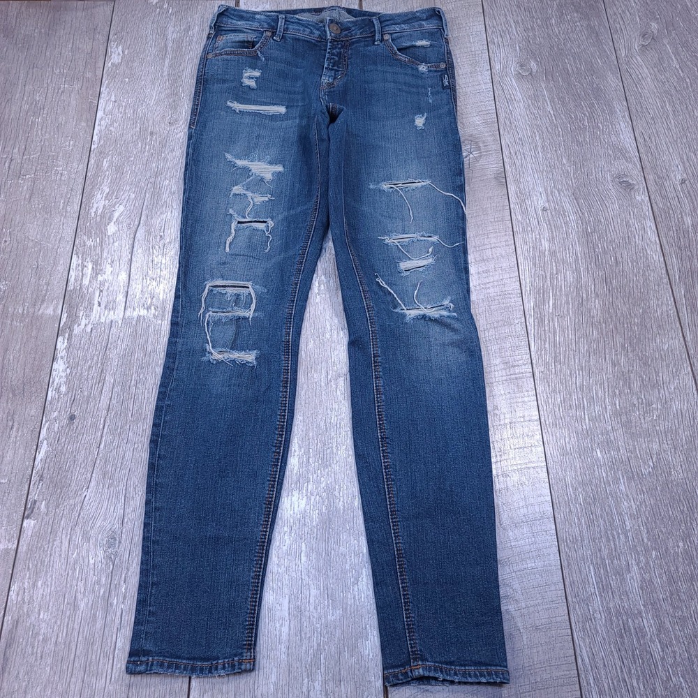 Silver Jeans Avery Skinny Women Size 27x31 Blue Distressed Ripped Denim